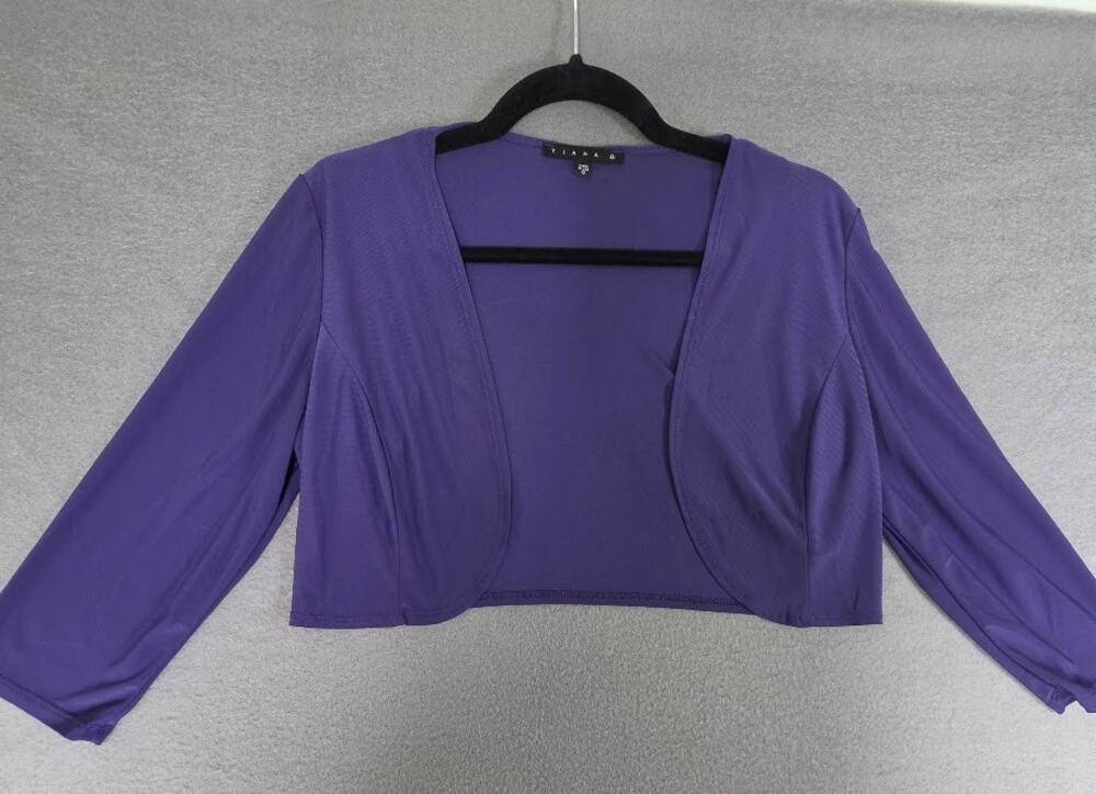 Tiana B Womens Purple Open Front Shrug Cardigan Bolero 3/4 Sleeve Small USA Made